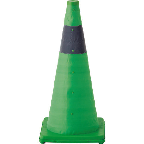 緑十字 伸縮式三角コーン 緑 伸縮コーン−G(大) 高さ620mm(ベース295mm角) 反射材付