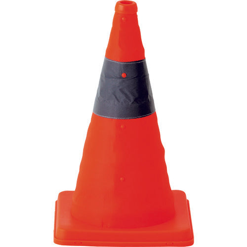 緑十字 伸縮式三角コーン 橙 伸縮コーン−YR(小) 高さ410mm(ベース245mm角) 反射材付