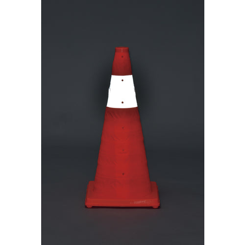 緑十字 伸縮式三角コーン 橙 伸縮コーン−YR(大) 高さ620mm(ベース295mm角) 反射材付