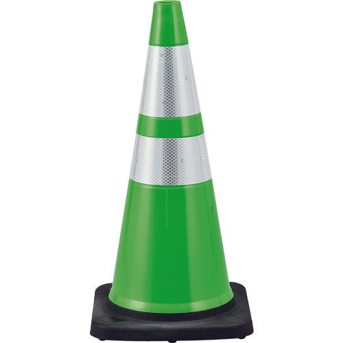 緑十字 コーン 緑/白反射シート PVCコーン−GH 高さ:710mm ベース:360mm角 高輝度反射タイプ PVC製