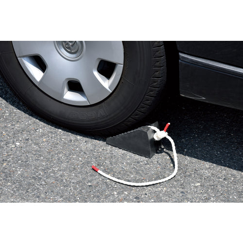 緑十字 タイヤストッパー(輪止め) 乗用車用(2t車迄) 黒 タイヤストッパー4 ロープ0.95m付き 天然ゴム製