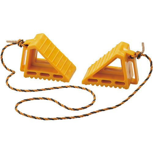 緑十字 タイヤストッパー(輪留め) 乗用車用(2t車迄) 黄 2個組(トラ柄ロープ1.5m連結) EVA