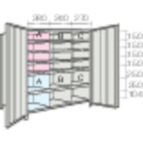 TRUSCO スチールラック 軽量棚両開扉・仕切付 875X383X1200 3列6段 ネオグレー