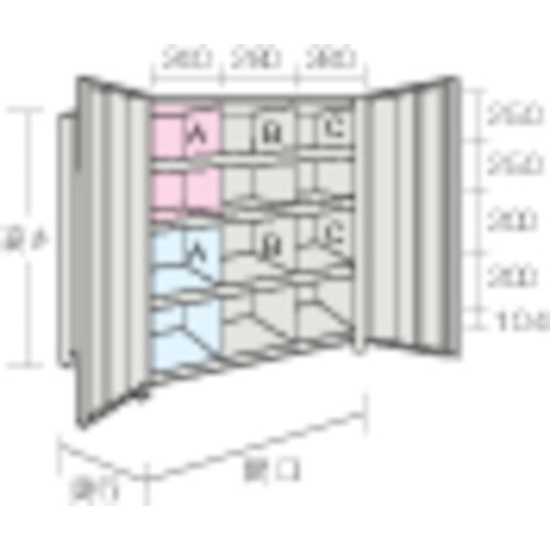 TRUSCO スチールラック 軽量棚両開扉・仕切付 875X533X1200 3列4段 ネオグレー