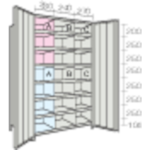 TRUSCO スチールラック 軽量棚両開扉付 875X383XH1800 8段 ネオグレー