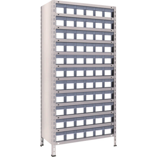 TRUSCO スチールラック 軽量棚 875X450X1800 樹脂引出透明 小X66 ネオグレー