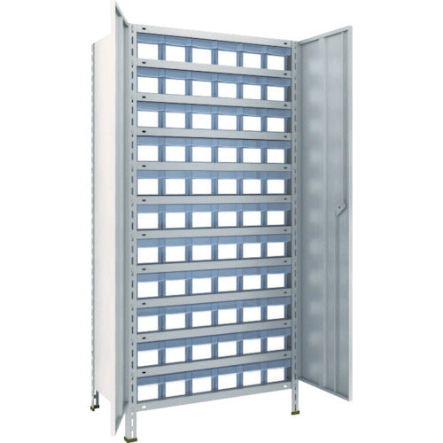 TRUSCO スチールラック 軽量棚扉付 875X450X1800樹脂引出透明小X66 ネオグレー