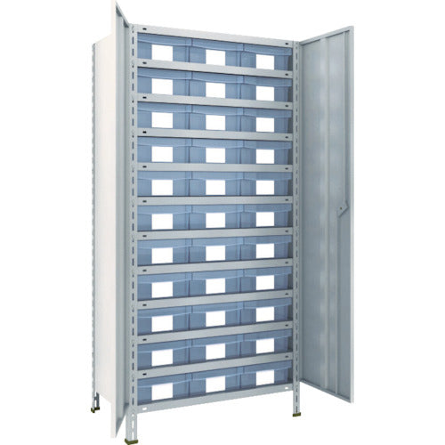 TRUSCO スチールラック 軽量棚扉付 875X450X1800樹脂引出透明大X33 ネオグレー