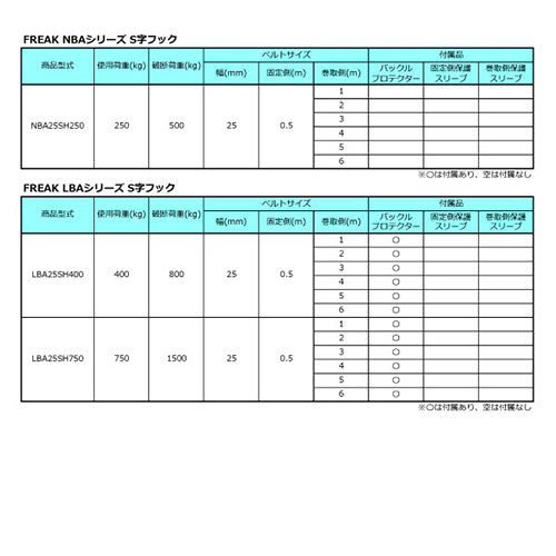 FREAK 荷締めベルト青 S字フック250kg 幅25mm