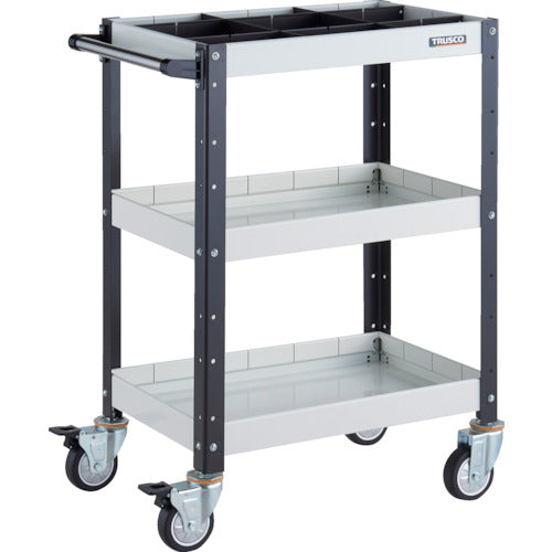 TRUSCO ツールワゴン バーディワゴン 600X400XH880 深3段 1段仕切板付 ウレタン車輪 ホワイト/ブラック