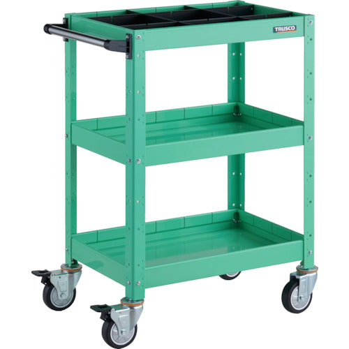 TRUSCO ツールワゴン バーディワゴン 600X400XH880 深3段 1段仕切板付 ウレタン車輪 ヤンググリーン