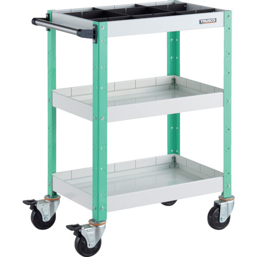 TRUSCO ツールワゴン バーディワゴン 600X400XH880 深3段 1段仕切板付 ホワイト/ヤンググリーン