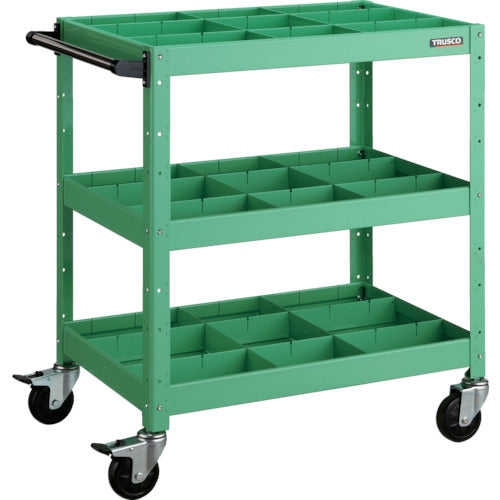 TRUSCO ツールワゴン バーディワゴン 600X400XH880 深3段 仕切板付 ヤンググリーン