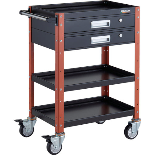 TRUSCO ツールワゴン バーディワゴン 600X400 引出2段付 ウレタン車輪 ブラック/オレンジ