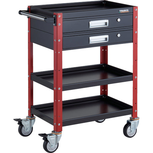 TRUSCO ツールワゴン バーディワゴン 600X400 引出2段付 ウレタン車輪 ブラック/レッド