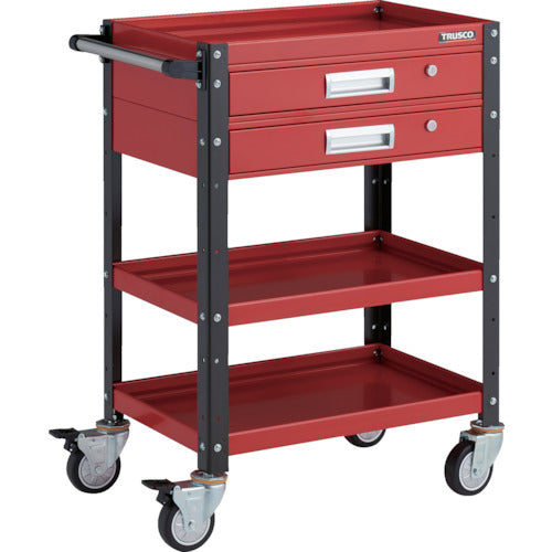 TRUSCO ツールワゴン バーディワゴン 600X400 引出2段付 ウレタン車輪 レッド/ブラック