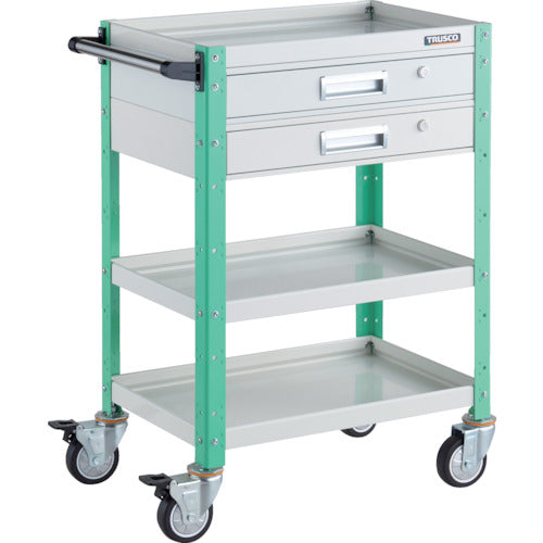 TRUSCO ツールワゴン バーディワゴン 600X400 引出2段付 ウレタン車輪 ホワイト/ヤンググリーン