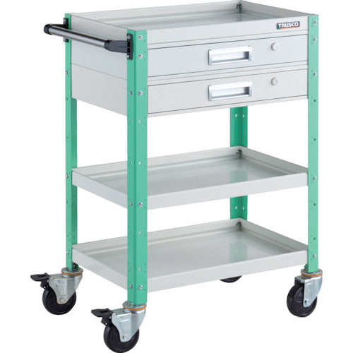 TRUSCO ツールワゴン バーディワゴン 600X400 引出2段付 ホワイト/ヤンググリーン