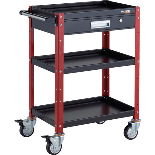 TRUSCO ツールワゴン バーディワゴン 600X400 引出付 ウレタン車輪 ブラック/レッド