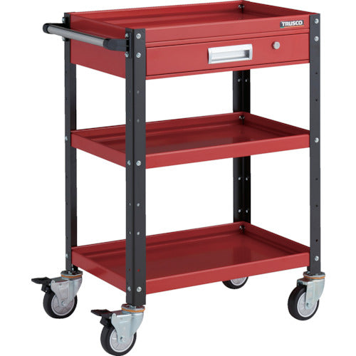 TRUSCO ツールワゴン バーディワゴン 600X400 引出付 ウレタン車輪 レッド/ブラック