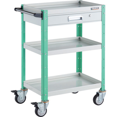 TRUSCO ツールワゴン バーディワゴン 600X400 引出付 ウレタン車輪 ホワイト/ヤンググリーン