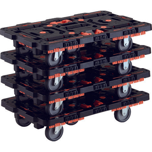 TRUSCO まとめ買い 連結式樹脂製平台車 ビートル 700X450 自在3輪 コボレ止めセット とめたろう付 4台セット