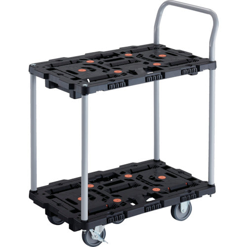 TRUSCO 連結式樹脂製2段台車 ビートル 700X450 自在3輪 内2輪ストッパー付 ハンドル付