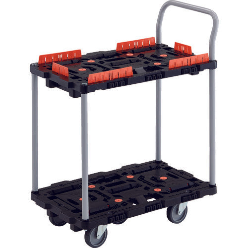 TRUSCO 連結式樹脂製2段台車 ビートル 700X450 自在5輪 コボレ止めセット ハンドル付