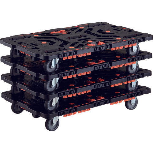 TRUSCO 連結式樹脂製平台車 ビートル 900X600 自在3輪 コボレ止めセット とめたろう付 まとめ買い4台