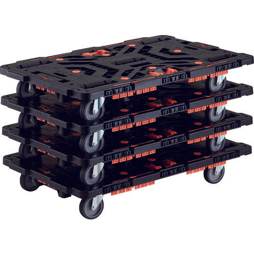 TRUSCO 連結式樹脂製平台車 ビートル 900X600 自在5輪 コボレ止めセット とめたろう付 まとめ買い4台