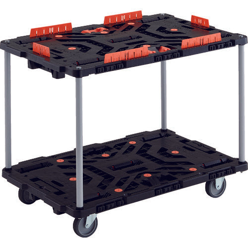 TRUSCO 連結式樹脂製2段台車 ビートル 900X600 自在3輪 コボレ止めセット とめたろう付 ハンドルなし