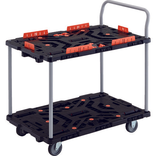 TRUSCO 連結式樹脂製2段台車 ビートル 900X600 自在3輪 コボレ止めセット とめたろう ハンドル付