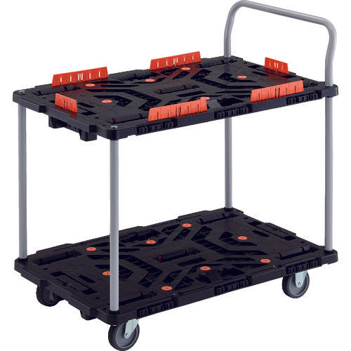 TRUSCO 連結式樹脂製2段台車 ビートル 900X600 自在3輪 コボレ止めセット ハンドル付