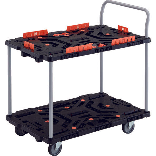 TRUSCO 連結式樹脂製2段台車 ビートル 900X600 自在5輪 コボレ止めセット とめたろう ハンドル付