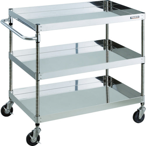 TRUSCO ステンレスワゴン クリーンフェニックスワゴン SUS304 W900×D600×H880 3段 導電性ゴム車輪