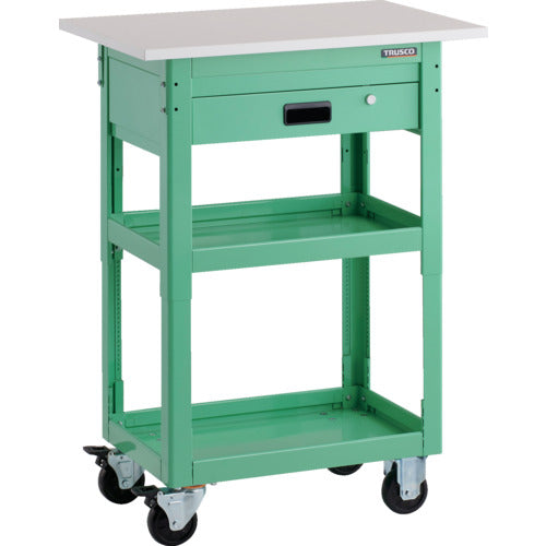 TRUSCO ツールワゴン ドルフィン 高さ調節式 天板付 750X500 1段引出 ヤンググリーン