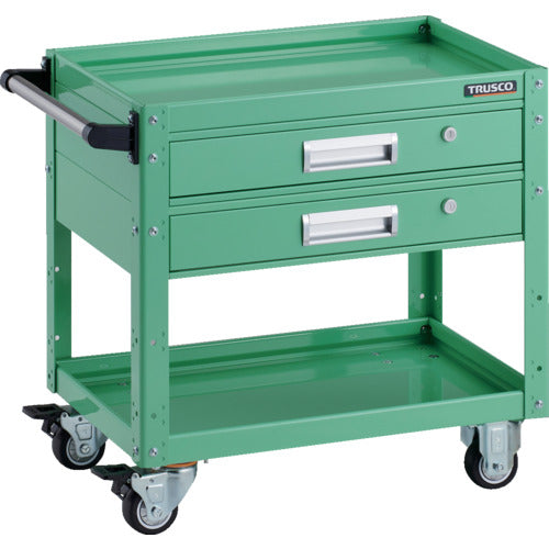 TRUSCO ツールワゴン イーグルワゴン 600×400×H600 2段引出付 ウレタン車輪 ヤンググリーン