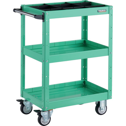 TRUSCO ツールワゴン イーグルワゴン 600X400XH880 深型3段 1段仕切板付 ウレタン車輪 ヤンググリーン