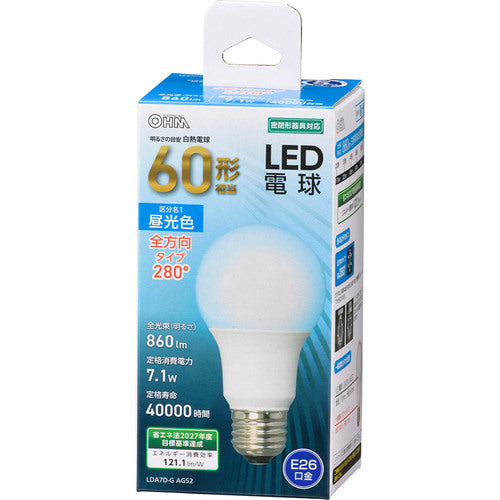 OHM LED電球 A E26 7.1W 昼光色