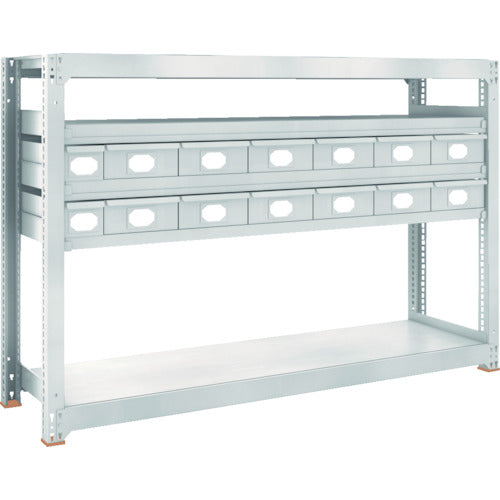 TRUSCO スチール製中量ボルトレス棚 M3型 スチール引出付 W1800×D471×H1200 小×2・大×12