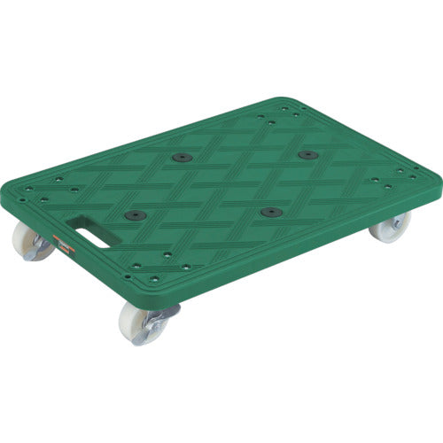 TRUSCO 樹脂製平台車 ルートバン 370X500 自在側ストッパー付 グリーン
