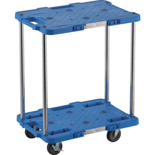 TRUSCO 樹脂製台車 ルートバン 2段式 370X500 4輪自在ストッパー付 青