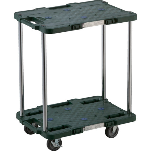 TRUSCO 樹脂製台車 ルートバン 2段式 370X500 4輪自在ストッパー付 緑
