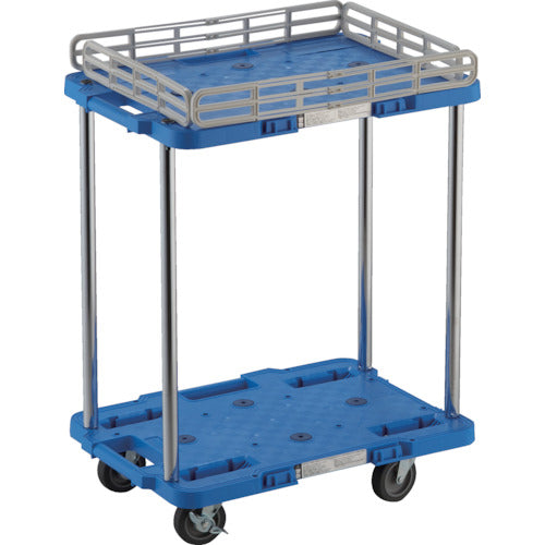TRUSCO 樹脂製台車 ルートバン 2段式 柵1段付 370X500 4輪自在ストッパー付 青