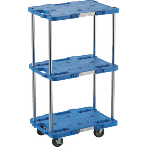 TRUSCO 樹脂製台車 ルートバン 3段式 370X500 4輪自在ストッパー付 青