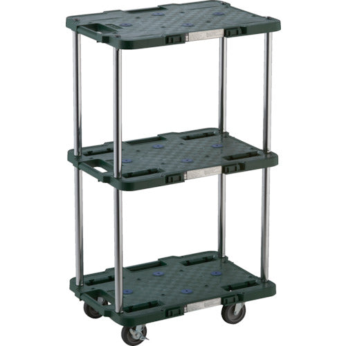 TRUSCO 樹脂製台車 ルートバン 3段式 370X500 4輪自在ストッパー付 緑