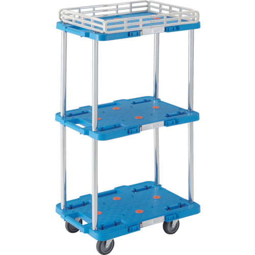 TRUSCO 樹脂製台車 ルートバン 3段式 こぼれ止め1段付 370X500 青
