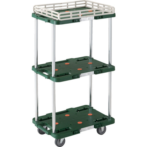 TRUSCO 樹脂製台車 ルートバン 3段式 こぼれ止め1段付 370X500 緑