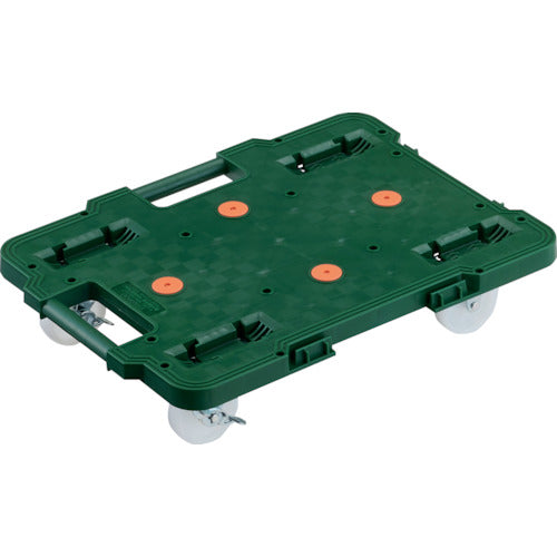 TRUSCO 樹脂製平台車 連結式ルートバン 615X415 ナイロン車輪 ストッパー付 緑