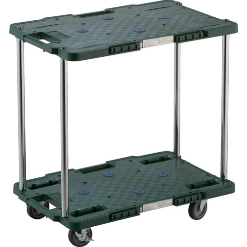 TRUSCO 樹脂製台車 ルートバン 2段式 400X600 4輪自在ストッパー付 緑